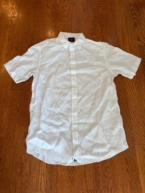UNTUCKit White Short-Sleeve Button-Down Shirt 100% linen large /slim excellent